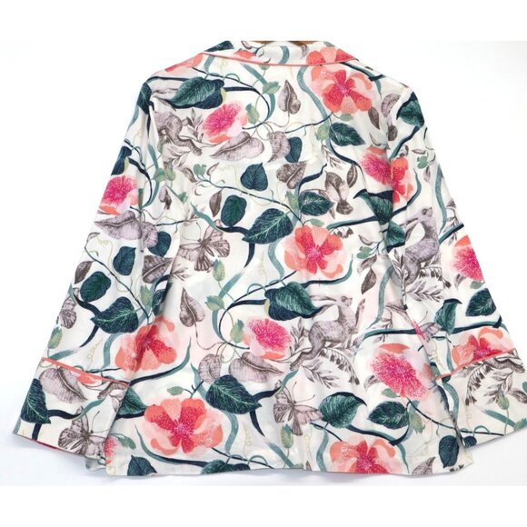 Anthropologie Floral Print Pajama Top Malin Gyllensvaan Pink Trim Pocket Size S - Picture 9 of 9